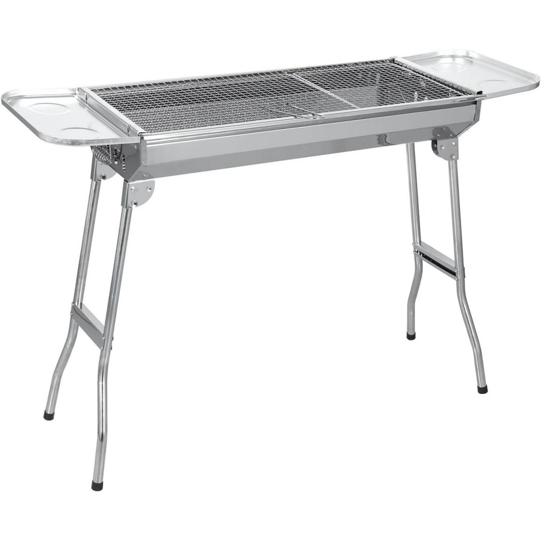Barbecue a carbone pieghevole con struttura in acciaio nero con design versatile