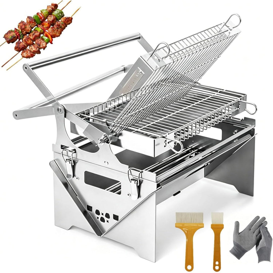 Barbecue a carbone regolabile con struttura in acciaio nero con design versatile regolabile