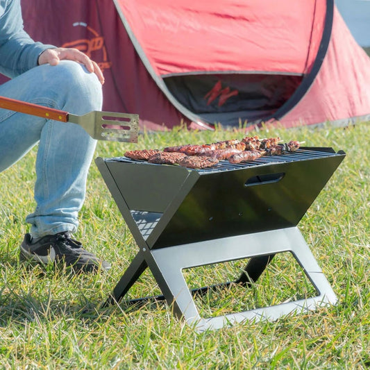 Barbecue a carbone pieghevole con struttura in acciaio nero per spazi esterni BARBECUE PIEGHEVOLE CARBONE